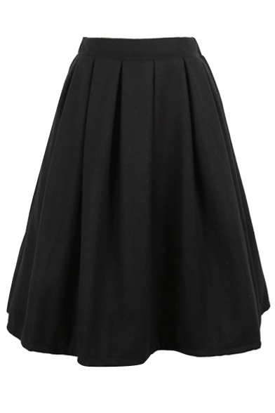 Plain Wool High Waist Pleated Midi Skirt