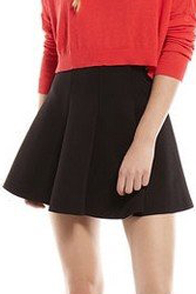 Black Fitted Ruffle Hem Pleated Mini Skirt
