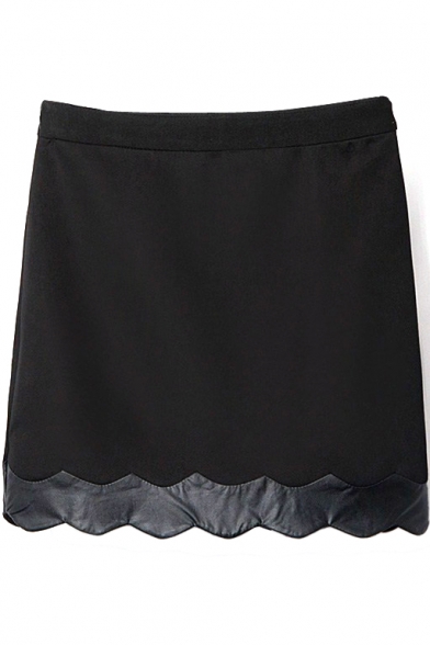 Black Plain PU Inserted Hem Pencil Mini Skirt