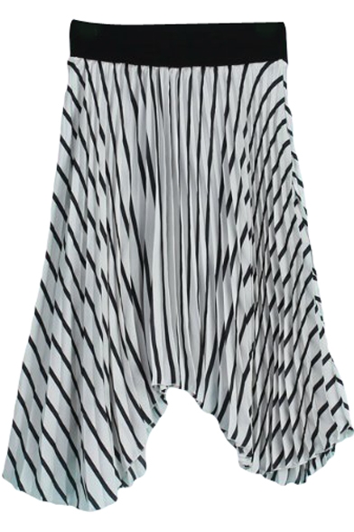 White High Waist Black Stripe Asymmetric Hem Skirt