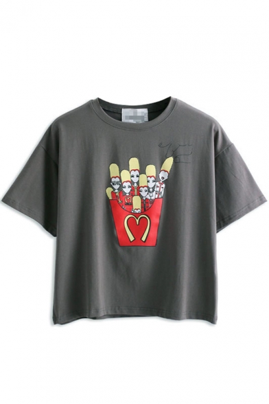 Dark Gray Chips Print Short Sleeve T-Shirt