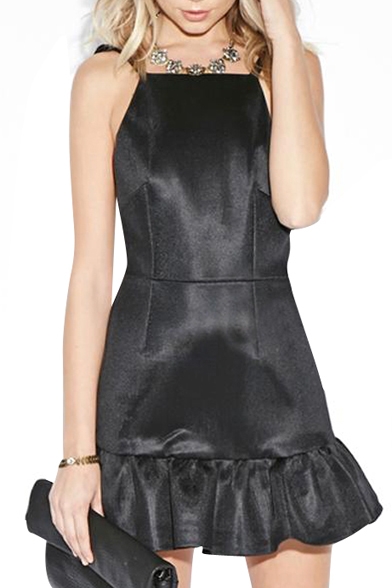 black backless mini dress