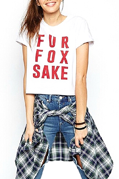 White Short Sleeve Fur Fox Sake Print T-Shirt