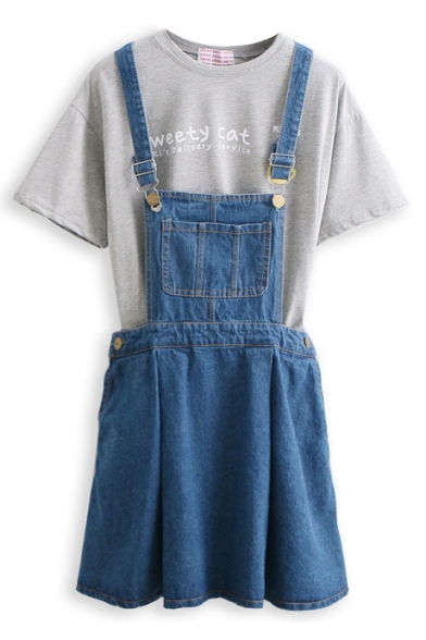 Dark Blue Fitted Denim Short Overall Dress