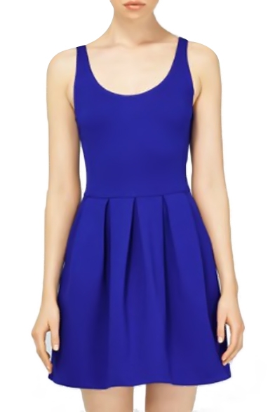 Plain Modern Concise Style Pleated Tanks Dress