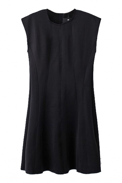 Black Sleeveless Seam Detail Concise Dress