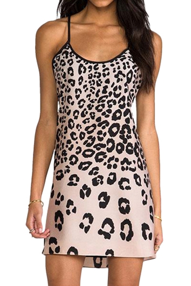 Leopard Backless Mini Cami Dress - Beautifulhalo.com