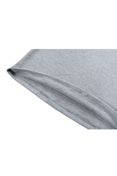 Gray Round Neck 3/4 Sleeve Midi T-Shirt with Black PU Panel Shoulder ...
