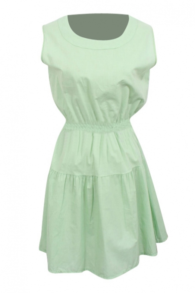 Mint Green Sleeveless Elastic Waist A-line Dress