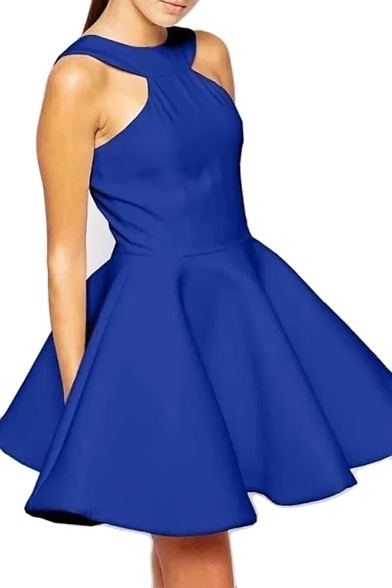 Royal Blue Halter Style Cutout A-line Modern Dress