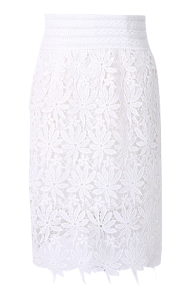 White Delicate Lace Crochet Pencil Skirt