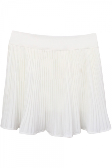 White Fresh Style Pleated High Waist Skirt