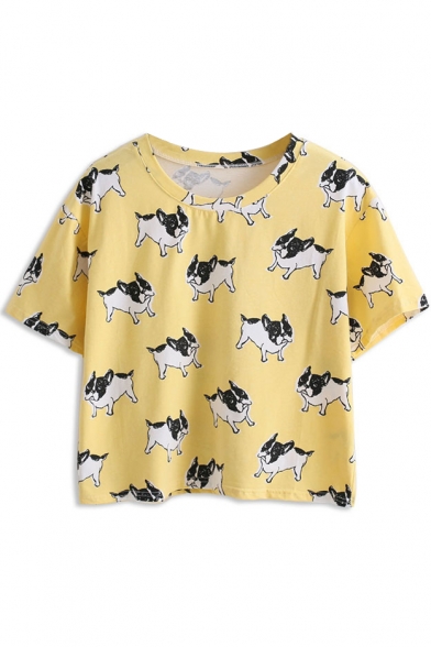 Yellow Bulldog Print Short Sleeve T-Shirt