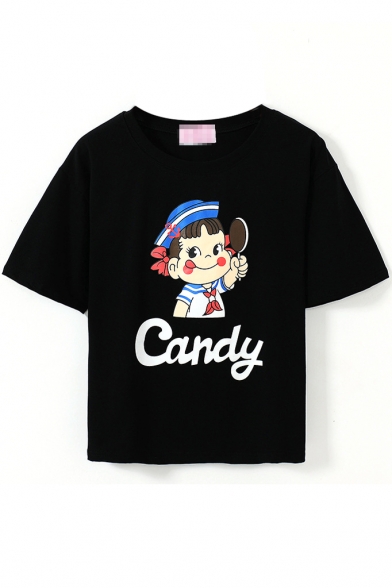 Short Sleeve Schoolgirl with Candy Crop T-Shirt