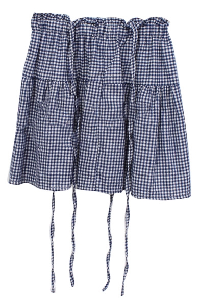 Blue Gingham Pattern Mini Suspender Skirt
