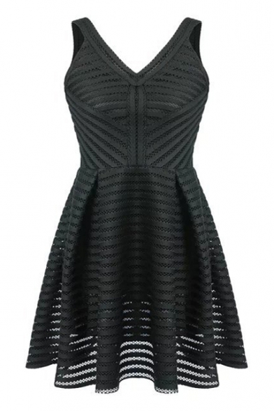 Black V-Neck Cutout Solid Must-Have A-line Dress