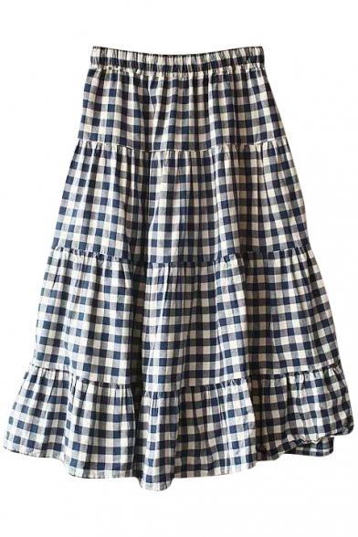 Elastic Waist  Mori Girl Style A-line Midi Skirt