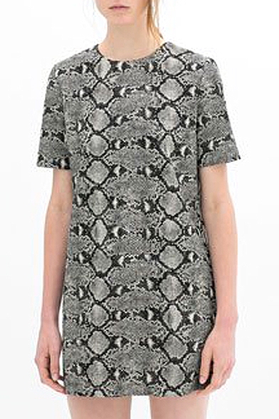 Gray Short Sleeve Animal Texture Print Dress