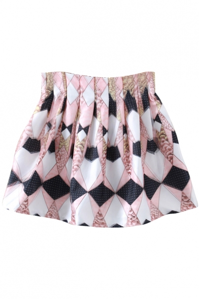 Pink Geometry Mini Pleated Skirt