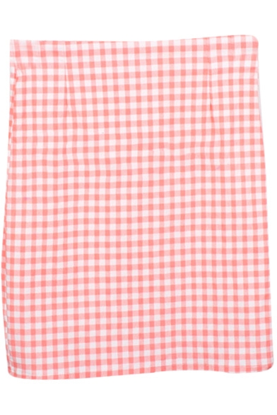 Pink&White Gingham Bodycon Skirt