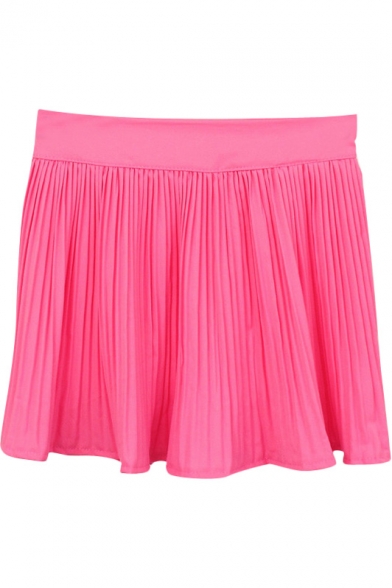 Rose Pink Fresh Style Pleated High Waist Skirt