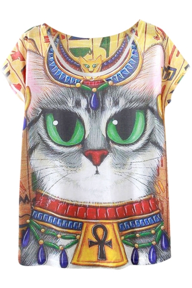 Wearing Gem Cat Print Short Sleeve T-Shirt