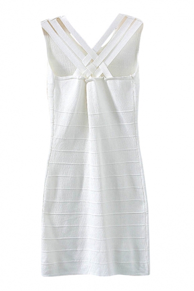White Back Cross Strap Knitting Tanks Dress