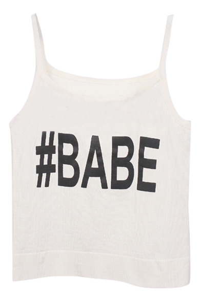 White Knitting Crop Camis with Babe Print