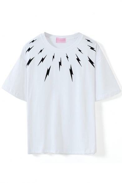 White Short Sleeve Black Flash Print T-Shirt