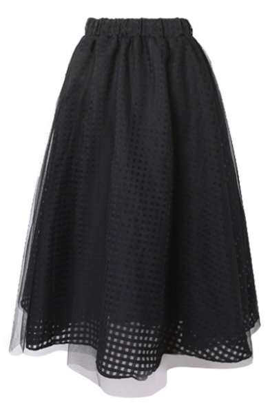 Black Geometry Cutout A-line Mesh Cover Skirt