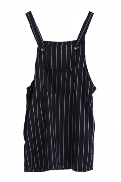 Preppy Style Vertical Stripe Single Pocket Front Slip Dress ...