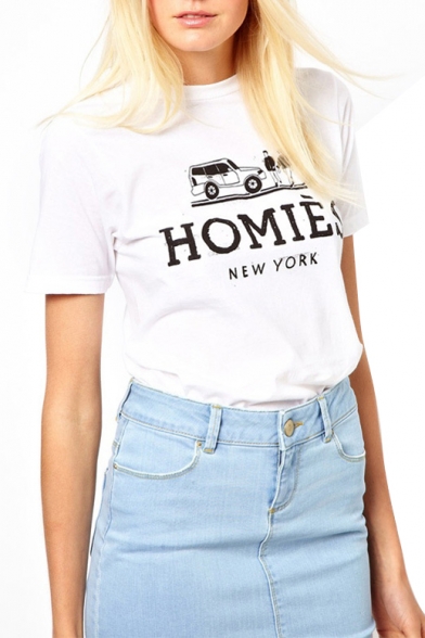 White Short Sleeve Letter Print T-Shirt  In Loose Fit