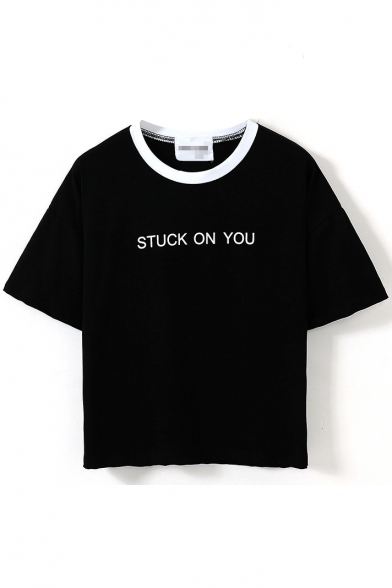 Short Sleeve Stuck On You Print Crop T-Shirt - Beautifulhalo.com