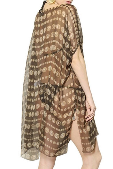 Pound Print Sheer Cover-Up with Double Slit