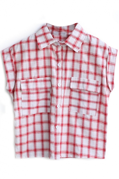 Red Plaid Short Sleeve Pocket Shirt