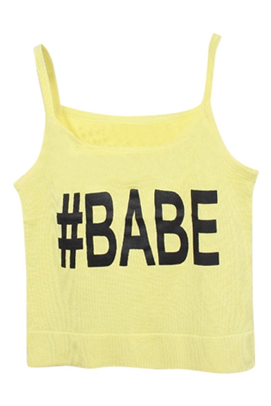 Yellow Knitting Crop Camis with Babe Print