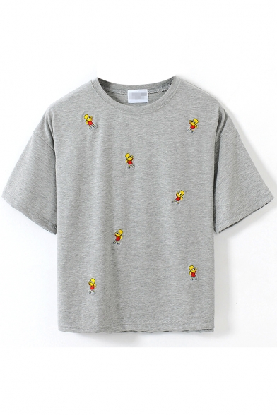 Gray Short Sleeve Simpson Embroidered Crop T-Shirt