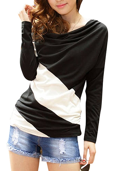 Stripe Print Batwing Sleeve Long Sleeve Fitted T-Shirt