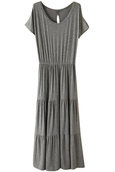 Dark Gray Short Sleeve Casual Slim Longline Dress