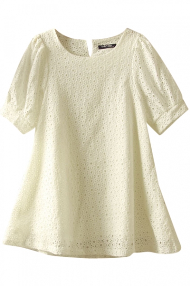 White Short Sleeve Embroidered Babydoll Blouse