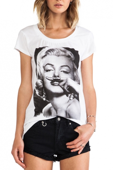 White Short Sleeve Marilyn Monroe Print T-Shirt