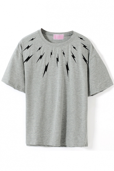 Gray Short Sleeve Black Flash Print T-Shirt