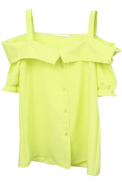 Yellow Off-the-Shoulder Short Sleeve Slip Shirt