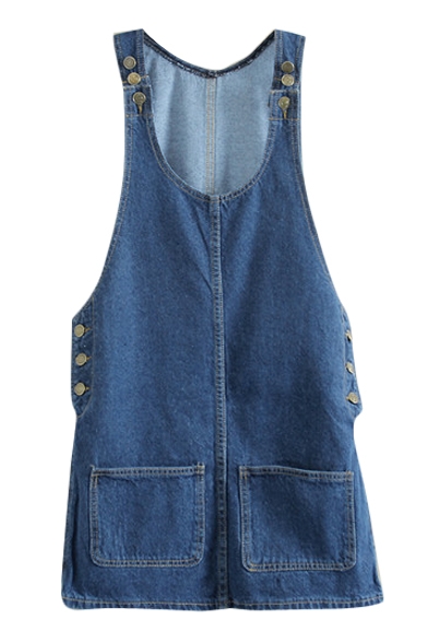 Blue Sweet Buttoned Double Pockets Loose Denim Overall Dress