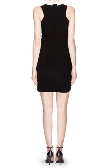 Sleeveless Contrast Collar Skinny Short Dress with Zip Back ...