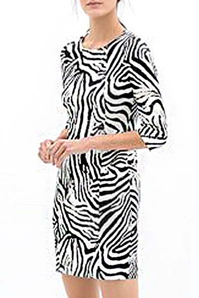 Zebra Striped Print Half Sleeve Fitted Mini Dress