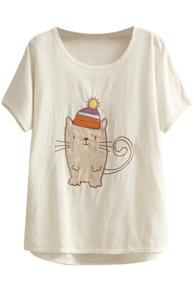 Cute Mouse Embroidered White T-Shirt