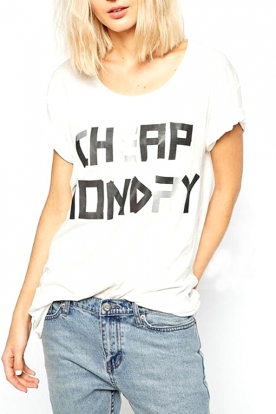 Simple White Letter Print Tunic Tee