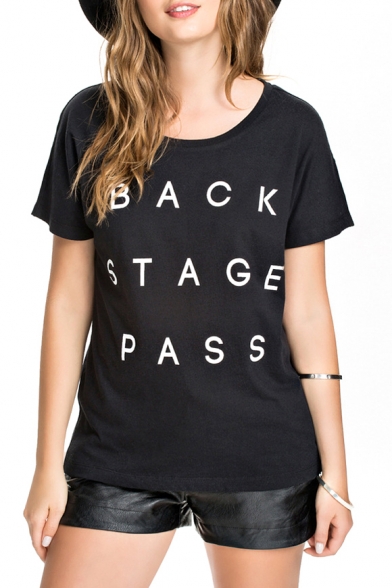 Black BACK STAGE PASS Print Short Sleeve Tee