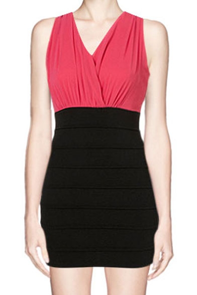 Color Block Sleeveless Wrap Dess with Crossback